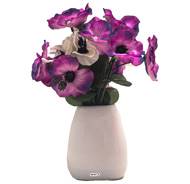 Pot céramique de fleurs artificielles Pensées pour le cimetière H 23 cm D 17 cm Pourpre