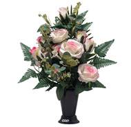 Pot Cône de Roses fleurs artificielles pour le cimetière H 57 cm D 38 cm Rose pâle