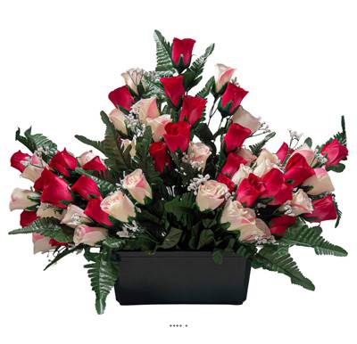 Jardinière devant de tombe fleurs artificielles pour le cimetière  H 50 cm Lg 65 cm Rose soutenu