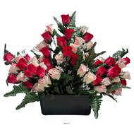 Jardinière devant de tombe fleurs artificielles pour le cimetière  H 50 cm Lg 65 cm Rose soutenu