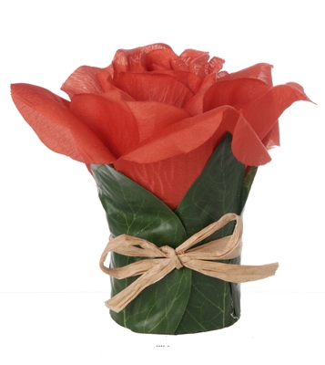 Tête de Rose factice Rouge Cerise en composition H9,5 cm et D7cm 