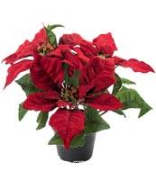 Poinsettia artificiel en Pot H 26 cm trs dense 5 fleurs Rouge