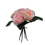 Petit bouquet de fausses roses H 27 cm 5 têtes et 1 bouton Rose pâle