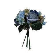Bouquet de fausses roses et hortensias H 30 cm 6 têtes Bleu