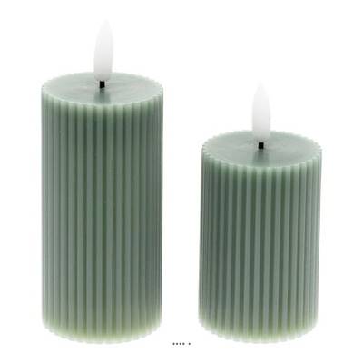 Lot de 2 Bougies Cylindriques Cire Verte 3DF avec Nervures - D 5 cm H 7,5-10 cm