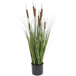 Graminée en pot factice plante d'eau avec 9 quenouilles Marron H90cm