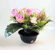 Composition fleurs artificielles pour cimetière vasque roses et mini lys H 35 cm D 35 cm Rose souten