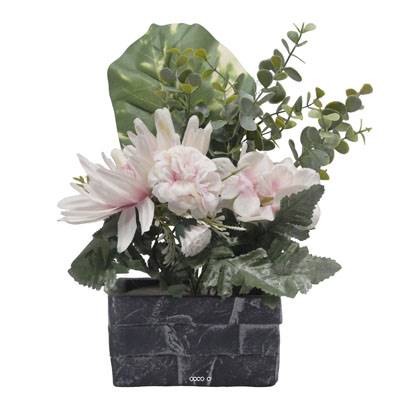 Jardinière pot beton Chrysanthème, Hortensia, Dahlia et eucalyptus Rose-crème