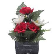 jardinièrre pot beton Renoncule, œillet, et alstromeria pour la Toussaint Rouge
