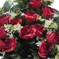 Devant de tombe de Rose, Mini fleurs et Ficus Rose fushia artificiels pour la Toussaint