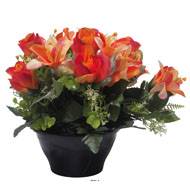Vasque de Rose, Lys et mini fleurs Orange artificiels pour la toussaint