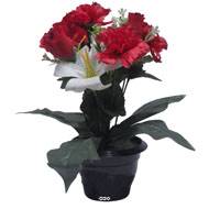 Pot pour Tombe d'œillet, Lys tigré et mini fleurs Rouge artificiels - Toussaint