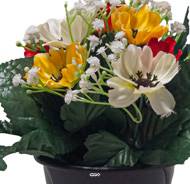 Pot de fleurs artificielles pour le cimetière H 22 cm D 18 cm Jaune-orange