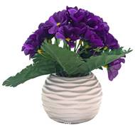 Pot céramique de fleurs artificielles Primeveres pour le cimetière H 18 cm D 15 cm Pourpre