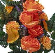 Pot Cône de Dahlias fleurs artificielles pour le cimetière H 60 cm D 40 cm Orange