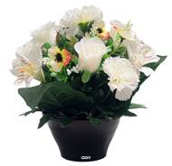 Pot d'Alstrmerias fleurs artificielles pour le cimetière H 26 cm D 26 cm Crème