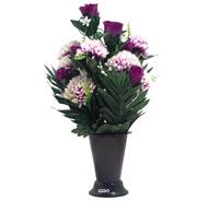 Pot Cône de Chrysanthemes fleurs artificielles pour le cimetière H 45 cm D 30 cm Pourpre