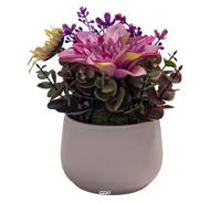 Pot de Dahlias fleurs artificielles pour le Funérarium H 17 cm D 14 cm Lavande