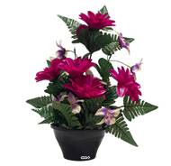 Vasque de Dahliasfleurs artificielles pour le cimetière H 36 cm D 29 cm Pourpre