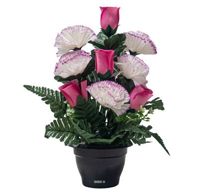 Pot d'Oeillets fleurs artificielles pour le cimetière H 36 cm D 33 cm Rose