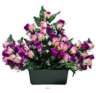 Jardinière devant de tombe fleurs artificielles pour le cimetière  H 50 cm Lg 65 cm Pourpre