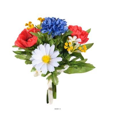 Bouquet de fleurs factices des champs tricolores H22cm