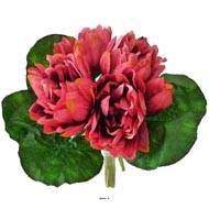 Bouquet de 6 fleurs de Lotus factice Rose Rouge D30cm avec feuillage
