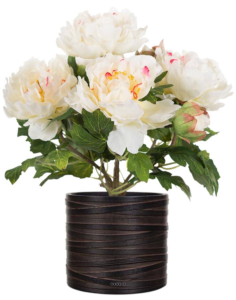 Pivoine artificielle en pot H 35 cm 4 fleurs et 2 boutons du site  artificielles.com.