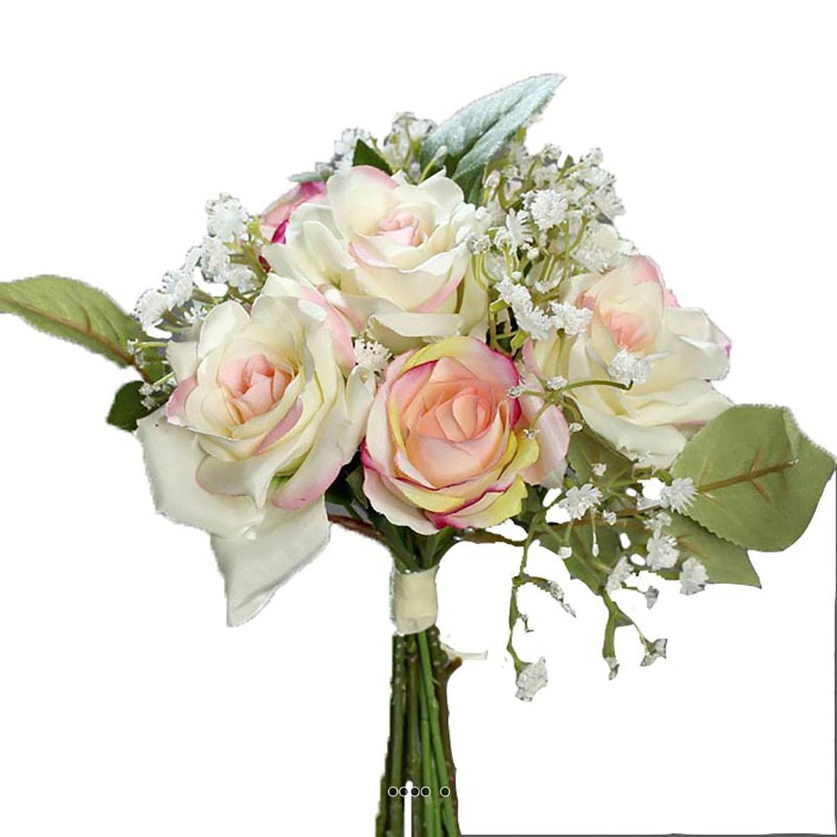Bouquet de Roses et Gypsophile artificielles 7 tetes Hauteur 24 cm du