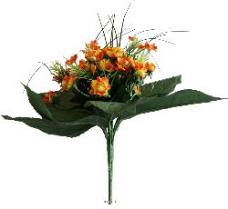 Bouquet de Roses artificielles 35 fleurs avec feuillage H 24 cm adorable Jaune-orange