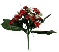 Bouquet de Roses factices 35 fleurs avec feuilles H24cm Vermillon