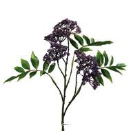 Branchage Sureau piquet fleuri factice H78cm 5têtes dense Mauve violet