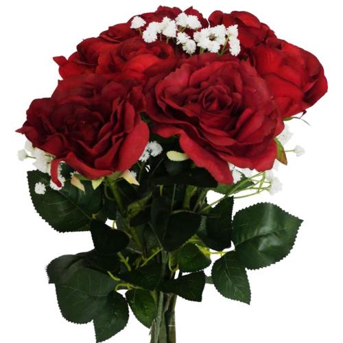 Bouquet artificiel création fleuriste rouge amour x9 roses H 75 cm