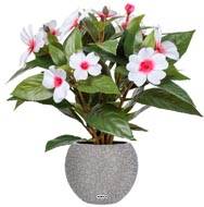 Grande Violette Africaine artificielle en pot, H 30 cm Pourpre-blanc