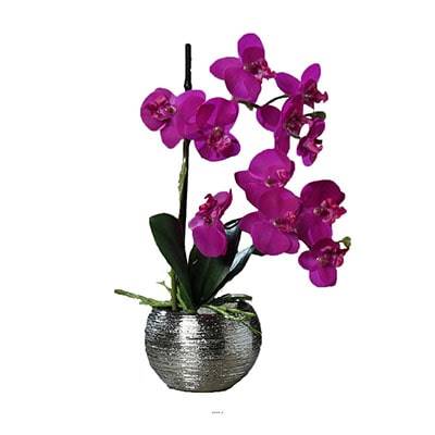 Orchidée phalaenopsis artificielle en pot céramique, H 30 cm Pourpre