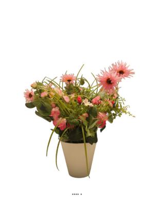 Bouquet de fleurs artificielles en pot H 38 cm  Rose-crème