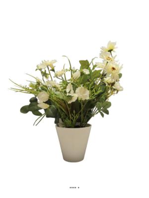 Bouquet de fleurs artificielles en pot H 38 cm  Crème