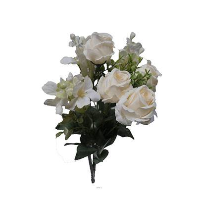 Bouquet de mini fleurs artificielles et roses H 33 cm Blanc neige