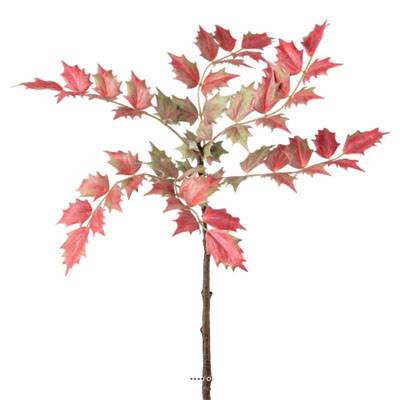 Branche de Mahonia artificielle H 70 cm D 35 cm 6 grandes feuilles vert rose