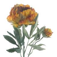 Pivoine Joy artificielle H 67 cm 2 tetes 3 feuilles effet texturé Orange-Vert