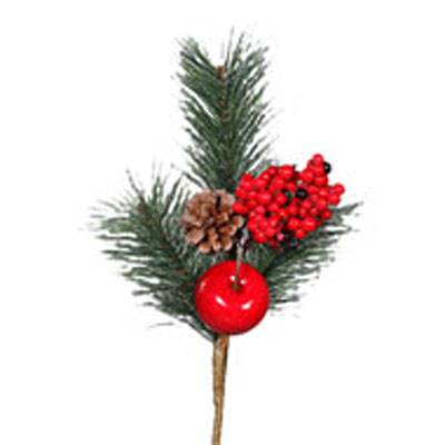 Branche de sapin artificiel H 34 cm D 22 cm avec pomme de pin, Baies et pomme