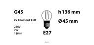 Ampoule de luxe E27 Globe G45 2W 230V 2200°K