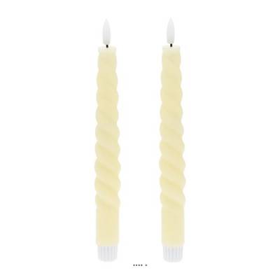 Lot de 2 Bougies Cylindriques Cire Ivoire 3DF en Spirale Torsadées - D 2,3 cm H 23 cm