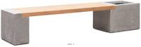 Banc teck et fibres de ciment l 51 cm x Long 263 cm x H 43 cm Ext. banc dcoratif marron et gris