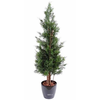 Cypres artificiel exterieur H 150 cm tronc bois feuillage PVC