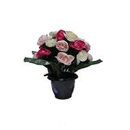 Fleurs artificielles cimetière pot de renoncules H 35 cm D 27 cm Rose soutenu