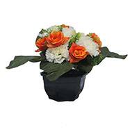 Vasque fleurs artificielles cimetière œillets et roses Crème