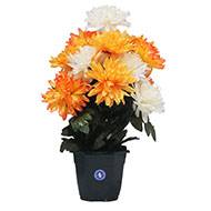 Pot fleurs artificielles pour le cimetière chrysanthèmes Orange