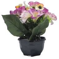 Vasque de Dahlia, Chrysantheme, bouton de rose, Pensée et mini fleurs Mauve violet artificiels