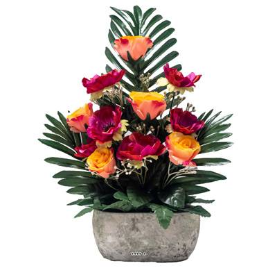 Jardinière pot béton bouton de rose, Anémone et Gypso Rose fushia pour la Toussaint